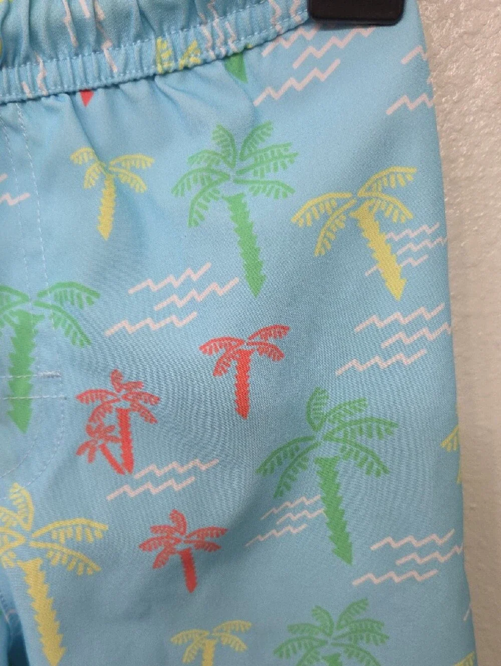 wonder nation Light Blue Palm Tree Swim Trunks with Yellow Drawstring